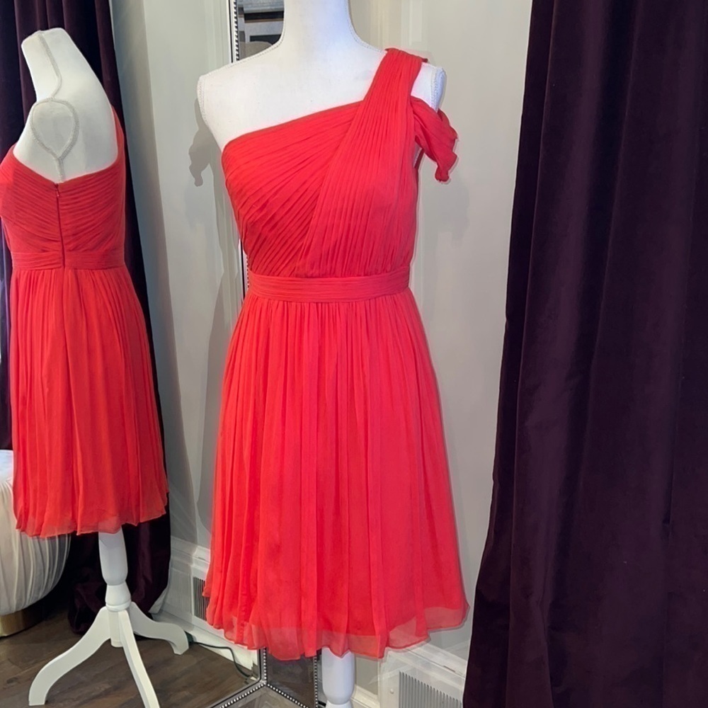 JCrew Cara Silk Chiffon Melon One Shoulder Dress Size 4